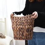 FairyHaus Wicker Waste Basket with Handle, Hand-Woven Water Hyacinth Trash Can for Bathroom Bedroom, Brown Wicker Storage 13 x 7.5 x12.2
