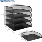 Natwind 4-Tier Stackable Paper Tray, Metal Mesh Desktop Organizer, A4 Desk Organizer, Stackable Letter Trays,File Folder Sorter Organizer with Sliding Tray for Home, Office, School (Black)
