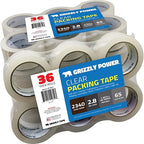 Grizzly Power Clear Packing Tape Refill Rolls for Shipping, Moving, Packaging - True 2 Inch x 65 Yards, 3 Inch Core, 2.8mil Thick, 36 Rolls Bulk Case