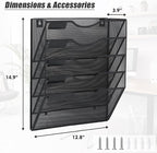 EASEPRES 5 Pocket Mesh Hanging Wall File Organizer, Wall Mounted Mail Paper Document Folder Holder, Clipboard Storage Organization Magazine Rack with Nametag Label for Office Home School, Black
