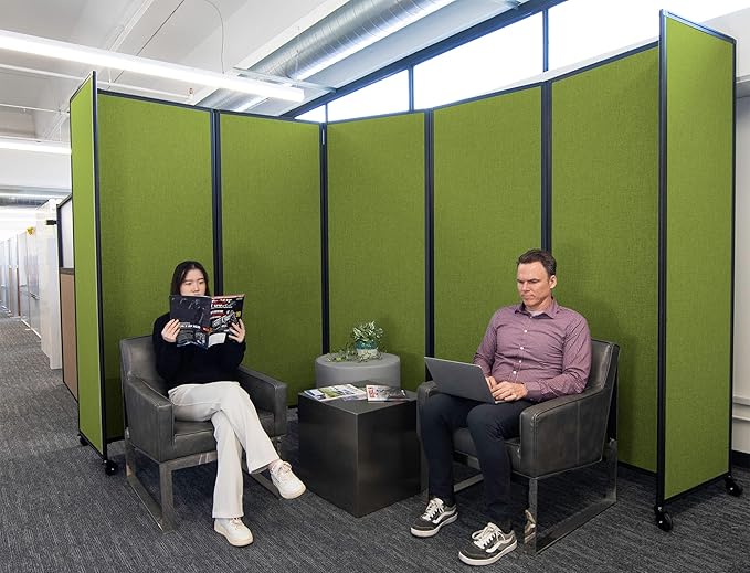 Versare Room Divider 360 Portable Wall Partition | Folding Panels | Large Freestanding Divider | Locking Wheels | Temporary Room Separator | 14' x 7'6'', Lime Green
