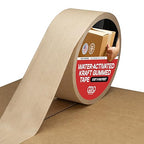 IDL Packaging 2.83" x 450 feet Reinforced Water-Activated Kraft Gummed Tape 30lb Thickness - Secure Paper Packing Tape for Secure Carton Sealing - Heavy-Duty Adhesive for All Conditions, Brown