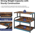 32.3" Wide Extra Large Printer Stand, 3 Tier Printer Table with Adjustable Storage Shelf, Rolling Printer Cart with Industrial Wheels for Home Office, Rustic Brown