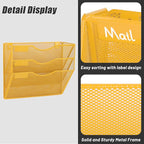 EASEPRES 3 Pocket Mesh Hanging Wall File Organizer, Wall Mounted Mail Paper Document Folder Holder, Clipboard Storage Organization Magazine Rack with Nametag Label for Office Home School, Yellow
