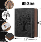 ZXHQ A5 360 Pages Lined Journaling Notebooks with Pen, Journals for Women Men Writing Notebook, Tree of Life Design, Brown Edge Fine Inner Pocket - Black