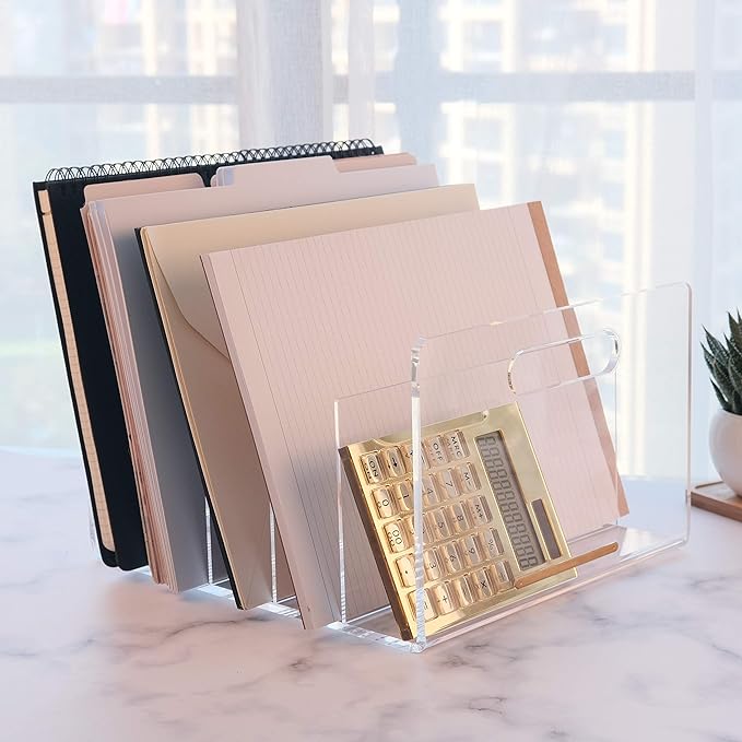 Acrylic File Sorter, Desktop File Collator Office File Organizer, Clear 11.4" x 6.7" x 10"