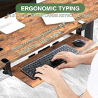 Extra Large Keyboard Tray Under Desk - Slide Out with Sturdy C-Clip Mount System, 31.5" (35.8" Including Clamps) x 11.8" Put-Out Keyboard Tray Computer Drawer, Rustic Vintage Brown