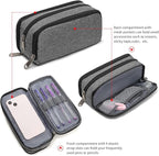 Della Gao Big Capacity Pencil Case, Aesthetic Pencil Pouch with 3 Compartments Large Pencil Bag Nylon Storage Pen Bag Office Stationery Organizer for Women and Men - Grey