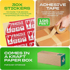 Honeycomb Packing Paper | Extra Thick 90 GSM Packing Wrap | Biodegradable Packing Materials: 12” x 200’ Moving Paper + 195’ Cellulose Adhesive Tape + 30 Fragile Stickers | Paper Bubble Wrap