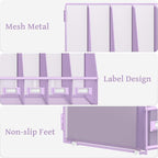 SUPEASY Desk Organizers Metal Desk Magazine File Holder with 5 Vertical Compartments Rack File Organizer for Office Desktop, Home Workspace, Purple