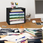 Paper Organzier Wood Desktop Organizer Storage Letter Tray File Sorter with Adjustable Shelves for Home Office