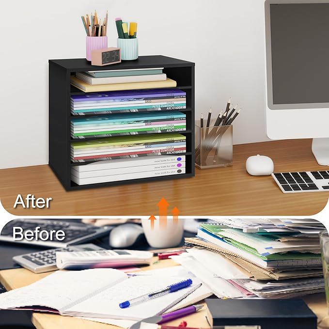 Paper Organzier Wood Desktop Organizer Storage Letter Tray File Sorter with Adjustable Shelves for Home Office
