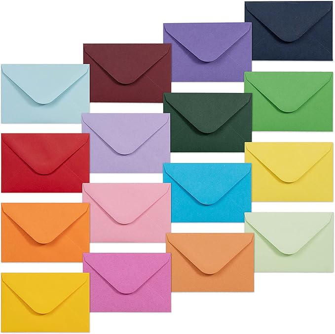 Gift Card Envelopes - 160-Count Mini Envelopes, Paper Business Card Envelopes, Bulk Tiny Envelope Pockets, 16 Colors, 4 x 2.7 Inches