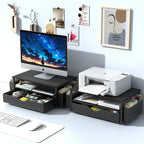 Desk Organizer and Accessories, Computer Monitor Stand Riser with Drawer and 2 Pen Holders, Office Desk Accessories & Workspace Organizers for Office Supplies (Black)