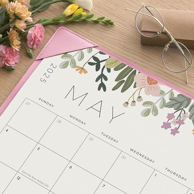 Desk Calendar 2025-2026 with Desktop Mat, Cabbrix Large Desk Pad Calendar 22 x 17 Inch Runs From July 2025 to December 2026, Floral Design Calendar 2025 for Home School and Office (Pink)