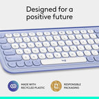 Logitech POP ICON Keys Wireless Bluetooth Keyboard, Comfortable Typing, Programmable Keys, Easy-Switch Between up to 3 Devices, for Laptop, Tablet, PC – Lilac and Off-White