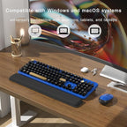 Colorful Wireless Computer Keyboard and Mouse Combo with Round Typewriter Keycaps, Retro Design, Power Switch, Ergonomic Design, 2.4GHz Wireless for Windows, Mac, PC(Black-Blue)