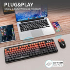 FOPETT Wireless Keyboard and Mouse Combo, 104 Keys Full-Sized 2.4 GHz Round Keycap Colorful Keyboards, USB Receiver Plug and Play, for Windows, Mac, PC, Laptop, Desktop (BlackOrange)