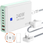 240W Fast Chargers for Multiple Devices 8 Ports, 6 Type C + 2 USB A Charger Block, Charging Station with Slim Flat Plug, 65W Power Hub for Laptops, PD GaN Charger Tower for iPhone, Samsung