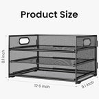 Subekyu 2-Pack 3-Tier Paper Letter Tray Organizer for Desk, Black Metal Mesh File Sorter Organizer with Handle and 1 PC Sliding Tray for Home Office School Desk Supplies Organization Storage