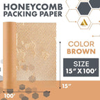 Brown Honeycomb Packing Paper for Moving Breakables, 15 Inch x 100 Feet. Fragile Shipping Supplies. Perforated Packing Materials for Fragile Items. Moving Paper Wrap. Eco Friendly Packaging