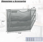 EASEPRES 3 Pocket Mesh Hanging Wall File Organizer, Wall Mounted Mail Paper Document Folder Holder, Clipboard Storage Organization Magazine Rack with Nametag Label for Office Home School, Gray