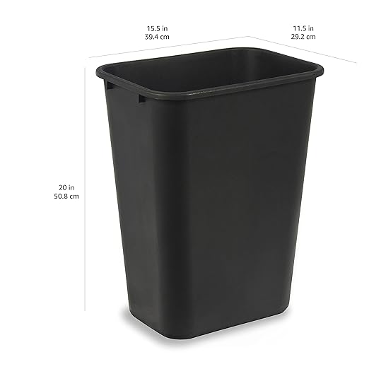 Amazon Basics Trash Can, Rectangular Commercial Office Wastebasket, 10 Gallon (Pack Of 2), Black (Previously AmazonCommercial brand)