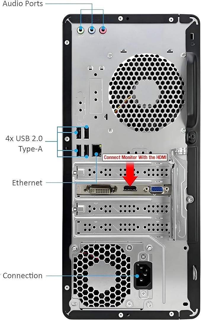 HP Pavilion Tower Desktop Computer, Intel 8-Core i7-10700F up to 4.8GHz, 64GB DDR4 RAM, 2TB PCIe SSD, GeForce GT 610 2GB, WiFi 6, Bluetooth, RJ-45, Type-C, KB & Mouse, Black, Windows 11 Pro, Tichang