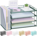 Spacrea Paper Organizer, Desk Organizers and Accessories for Desk with File organizer, Desk Accessories & Workspace Organizers for Office Supplies (Dark Green)