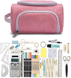 XQXA Extra Large Capacity Pencil Case Organizer, Multifunctional Pencil Pouch with Compartmens, Travel Simple Stationery Bag, Nylon Pencil Bag for Adults (Pink)