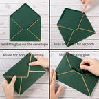 50 Pack A7 Envelopes Dark Green 5 x 7 Self-Adhesive V Flap Envelopes with Gold Border for Office, Greeting Card, Wedding, Graduation, Baby Shower, Parties, Invitations (Dark Green, 5x7)