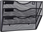 EASEPRES 3 Pocket Mesh Hanging Wall File Organizer, Wall Mounted Mail Paper Document Folder Holder, Clipboard Storage Organization Magazine Rack with Nametag Label for Office Home School, Black