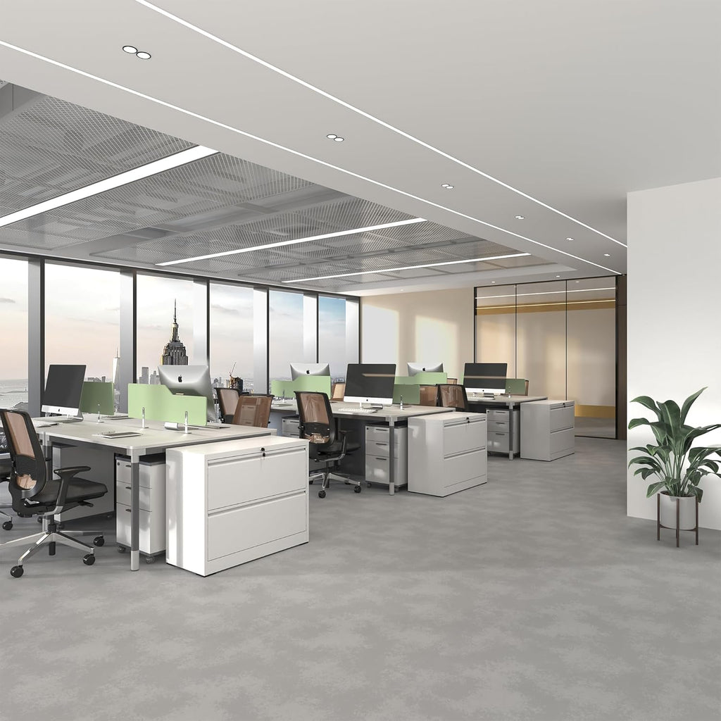 Lateral File Cabinet with Lock, Metal File Cabinets for Home Office Legal/Letter A4 Size, File Cabinet with 2 Drawer Storage Cabinet, Require Assembly, White