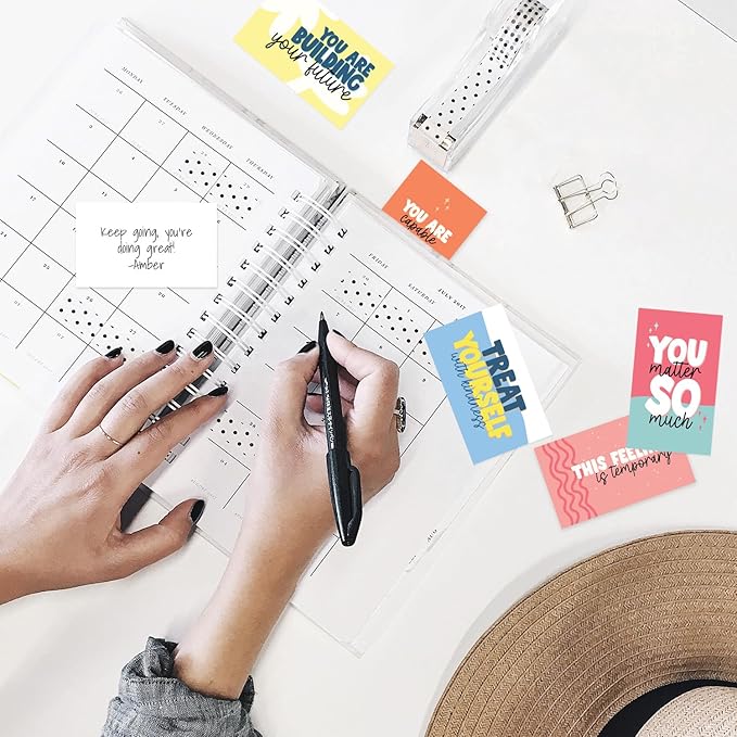 Strong Mental Health Mini Quote Cards / 50 Motivational Kindness Cards / 25 Vibrant Uplifting Designs / 2" x 3.5" Flat Business Card Size/Small Inspirational Daily Quote Cards