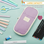 Sonuimy Large Capacity Pencil Case Pouch, Cute Aesthetic Big Capacity Zipper Pencil Cases Pen Portable Office Stationery Makeup Bag, Desk Organizer for College Adults Women Men- Purple