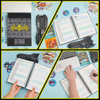 Hero Theme Academic Planner Notebook, Weekly Monthly Daily Agenda, Custom Date Organizer for Time Management, Spiral Bound Planner with Colorful Tabs,Datebooks for Student, Workers (Black and Grey)