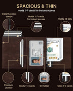 typecase Mens Wallet Card Holder: Pop Up Aluminum Case, Genuine Leather, Smart, RFID Blocking, Slim, Minimalist, Front Pocket - 9-14 Card Capacity | ID Window | Cash Slot - Oil Wax Brown