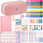 TuErCao Christian Gifts for Women - Bible Study Kit Includes Pencil Case, 12 Non Bleed Highlighters, 75 Bible Tabs, Washi Tapes, 16 Pens- Perfect Bible Journaling Supplies, Elegant Pink & Beige