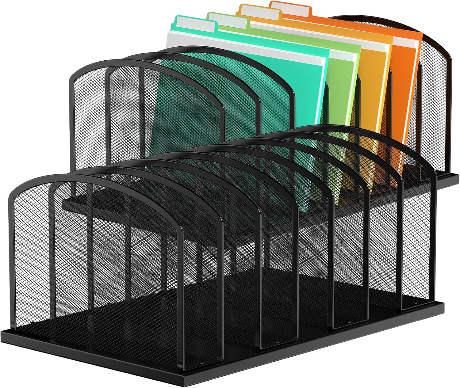 Desk File Organizer 7 Sections Upright Mesh File Sorter Organizer for Desk, Office Organization File Holder for Home, Office & Classroom (Black, 2Pack)