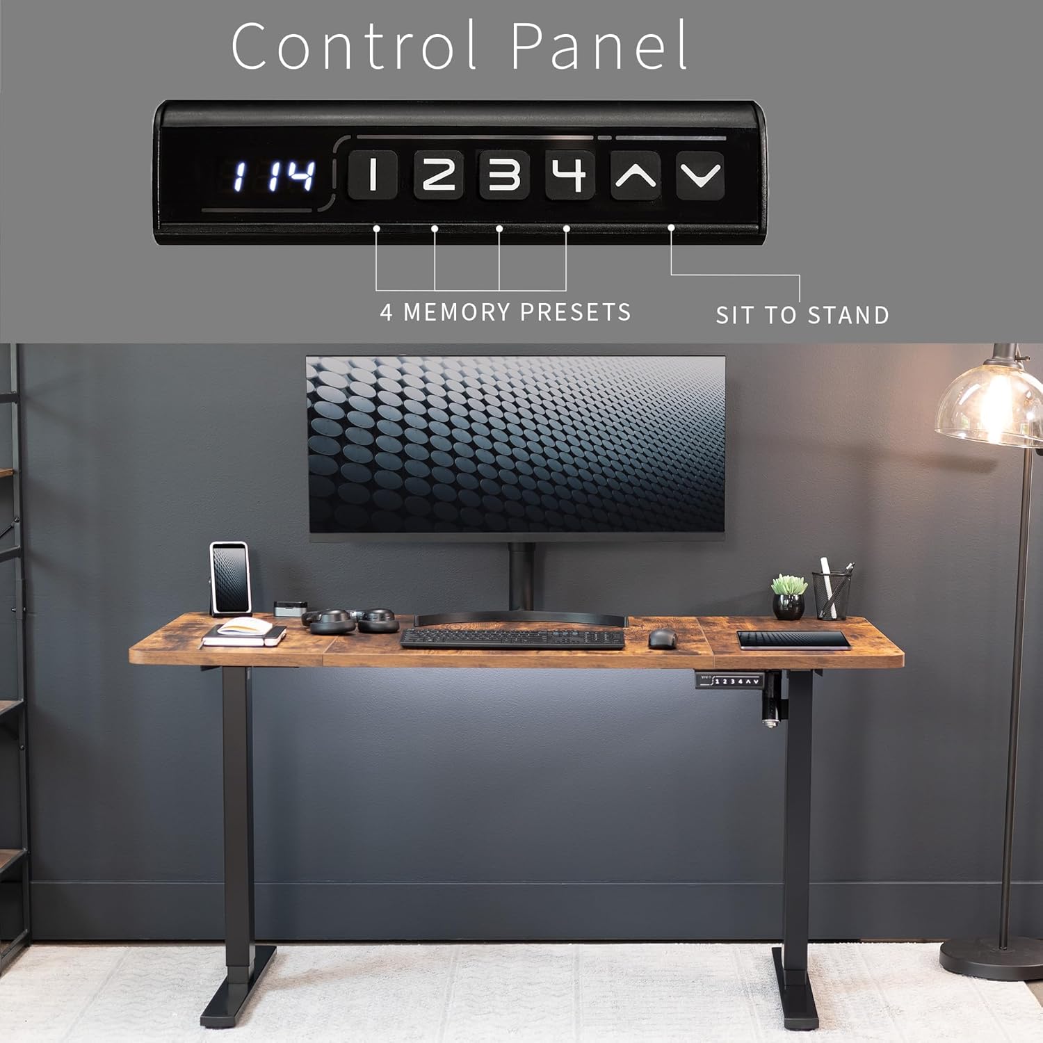 VIVO Electric 60 x 30 in Rustic Standing Desk, Memory Height Adjustment, 1B Series, Vintage Brown Top Black Frame, DESK-KIT-1B6N-30