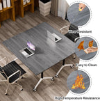 Folding Conference Table, Modern Large Conference Room Tables with Flip-Top Design, Foldable Conference Table Meeting Table with Wheels, Mobile Seminar Training Tables for Office Classroom (6, Oak)