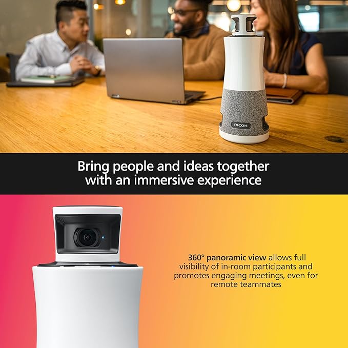 RICOH Meeting 360 | 360° Conference Room Camera - AI-Powered - Active Speaker Focus - Plug and Play - Zoom Certified - Works with Microsoft Teams, Google Meet, Cisco Webex