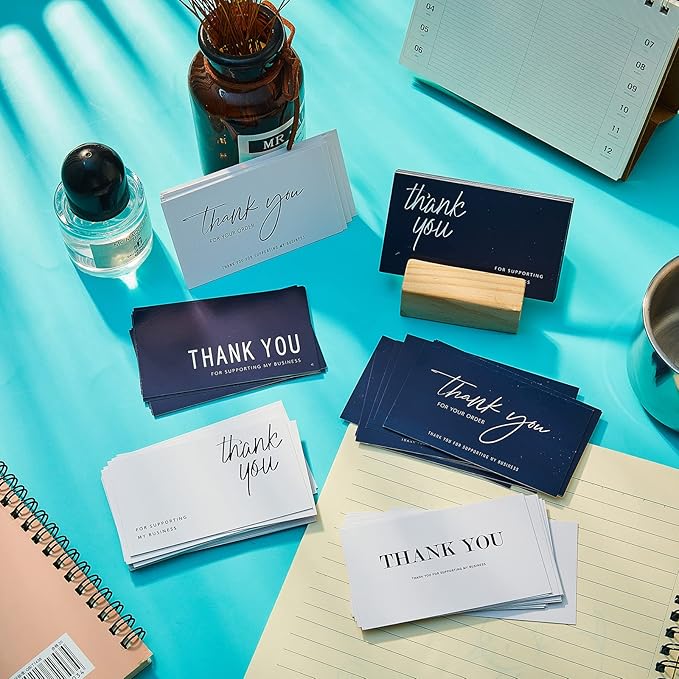 120 Pieces Thank You for Your Order Cards Customer Appreciation Note Cards Thank You for Supporting My Business Card for Small Business Owners Stores Online Retailers 3.5 x 2 Inch(Navy Blue, White)