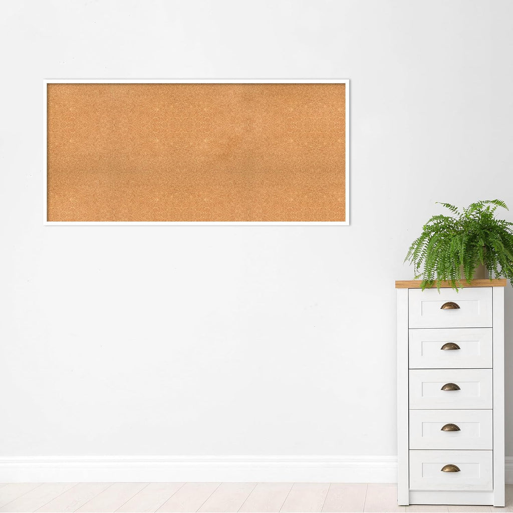 Amanti Art Natural Cork Board for Wall, 29x61 Vision Board with White Frame, Oversize Corkboard Office Decor for Home Organization, Modern Corkboard Pinboard to Display Items for Home Organization in