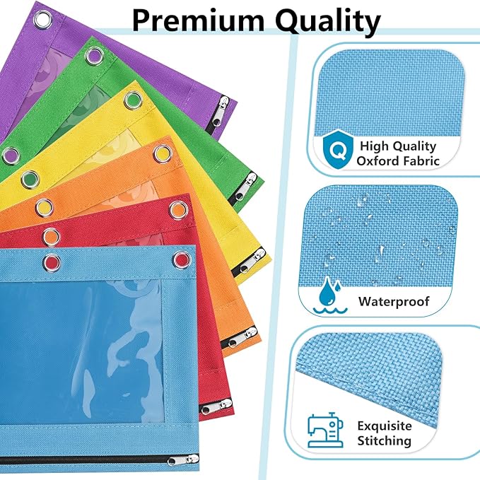 Forvencer 12 Pack Pencil Pouches for 3 Ring Binder, Smooth Zipper 3 Ring Binder Pencil Pouch, Multi-Color Pencil Case for Binder, Clear Top Binder Pencil Pouch, Pencil Bag with 3 Re-enforced Grommets