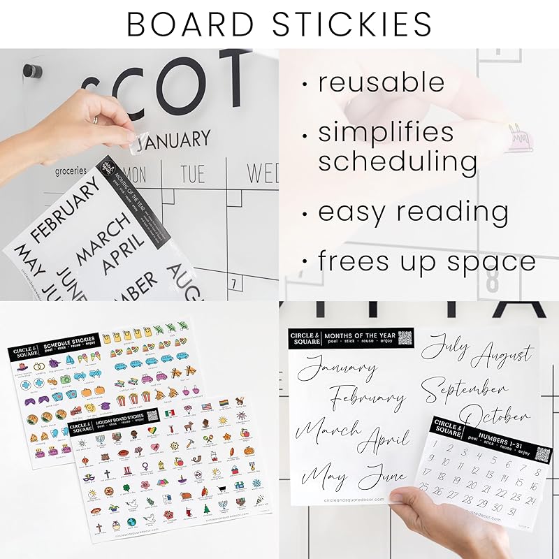 Personalized Clear Acrylic Calendar for Wall, Calendar Whiteboard for Wall, Dry Erase Wall Calendar, Wall Calendar Organizer System for Home (Cursive, White, 47.5"W x 36"H)