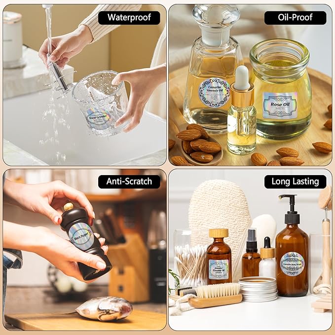 HuiJuKeJi 2 Rolls Holographic Silver Thermal Labels Paper for Phomemo M110 M200 M220 M221,50x50MM Round＆Square,Waterproof Self-Adhesive Mini Printer Laser Stickers for DIY Glitter Labels/Thanks Card