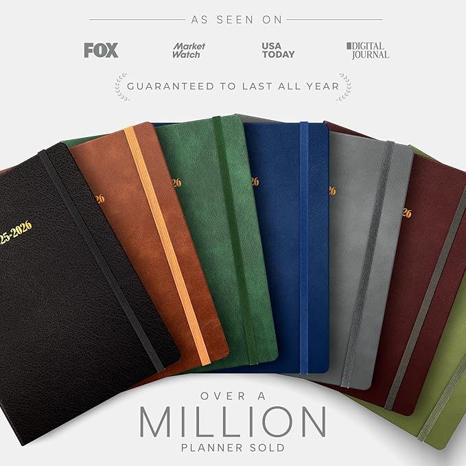 Ensight 2025-2026 HARDCOVER Leather Planner Weekly & Monthly - 8.5x11 Inches - Academic Planner Business Personal or Student - Pen Holder, Thick Paper, July 2025 - June 2026 (Grey)