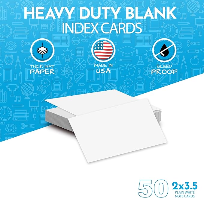 Home Advantage 2x3.5 Blank Index Cards - Our 50 Pack of Blank Note Cards Use Heavy Duty Cardstock to Make Them Bleed Proof - These Plain Index Cards Make Great Blank Business Cards & Blank Flashcards