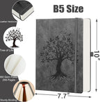 ZXHQ B5 Bullet Dotted Journal Notebook:150gsm Thick Paper, 256 Pages, Dot Grid Hardcover, Tree of Life Design, Fine Inner Pocket - 7.7" × 10" Dark Grey